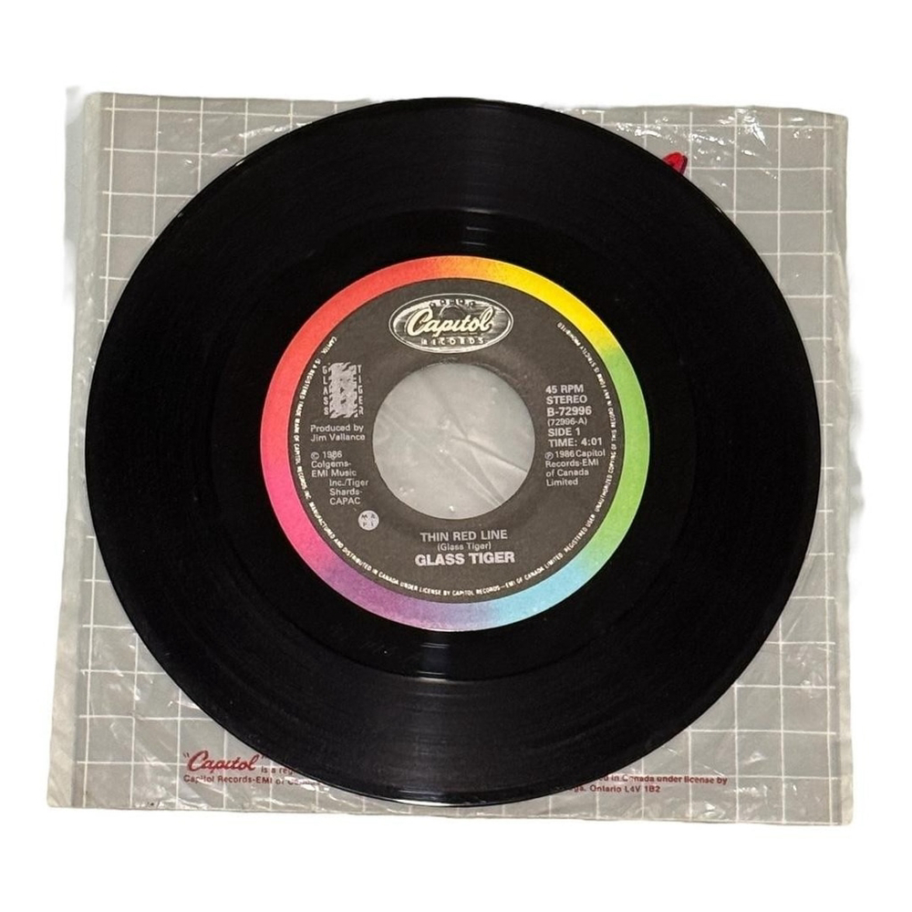 Vintage Glass Tiger 45 RPM Vinyl Record Thin Red Line Capitol 1986 Pop Rock